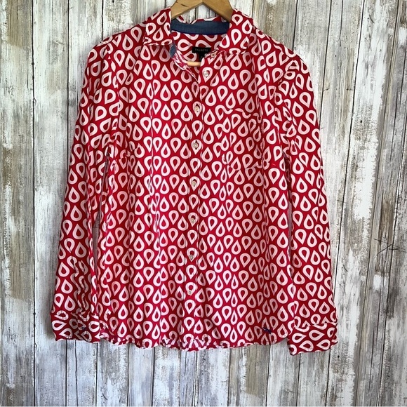 Talbots Tops - Talbots Red Geometric Cotton Button Down